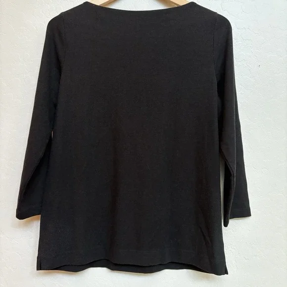 J. Mclaughlin Black Bainbridge Fabric Black 3/4" Floral Vines Print‎ Shirt Med - Picture 5 of 10